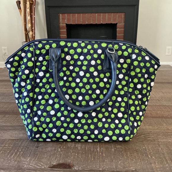Vera Bradley Large Quilted Tote Bag Navy Green Dot Print - Picture 3 of 10